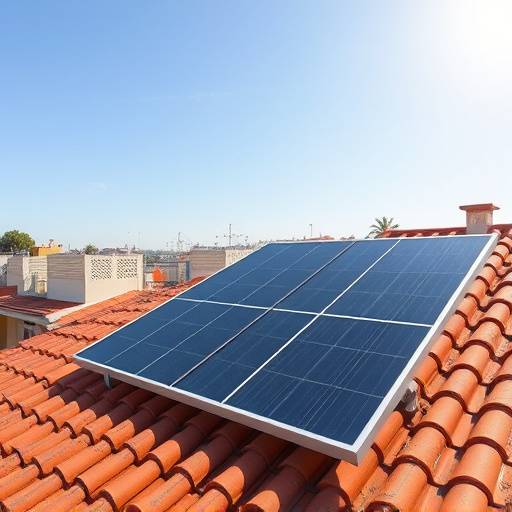 Escena del vídeo 'Eco Sostenible' mostrando un panel solar en un tejado de Madrid.